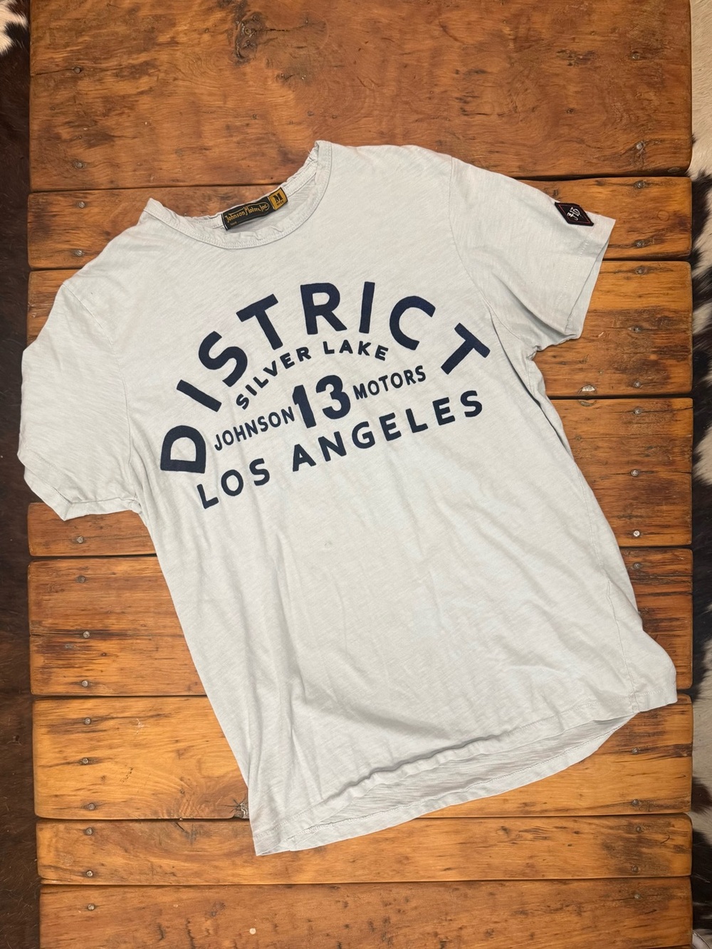 Johnson Motors “Silver Lake District” vintage slub moto tee. EUC